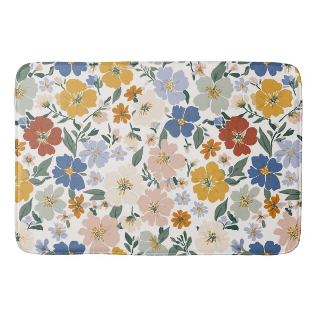 Wildflower Meadow Boho Pattern Bath Mat (Front)