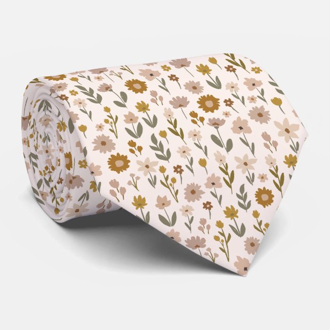 Wildflower Meadow Boho Pattern Neck Tie (Rolled)