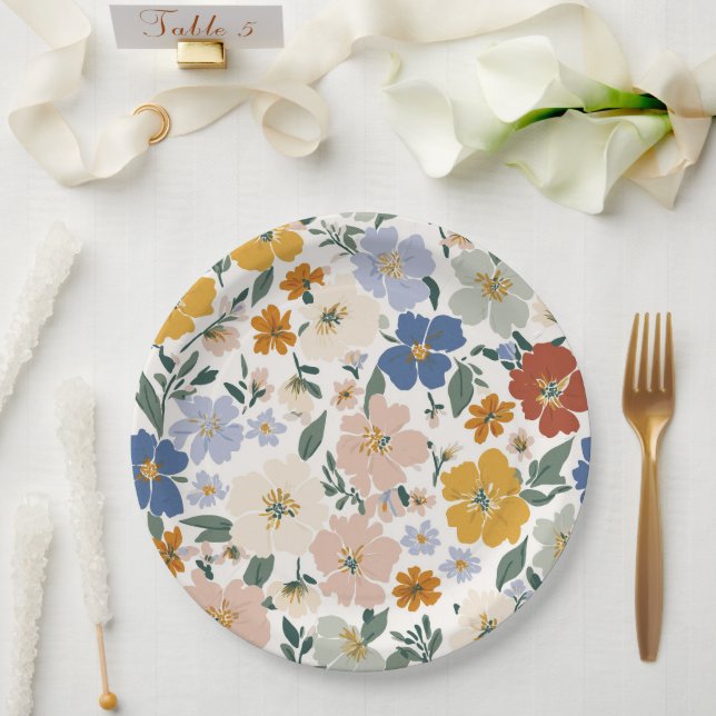 Wildflower Meadow Boho Pattern Paper Plates (Wedding)
