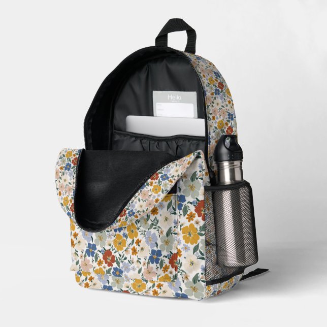 Wildflower Meadow Boho Pattern Printed Backpack (Back Corner Right (Open))