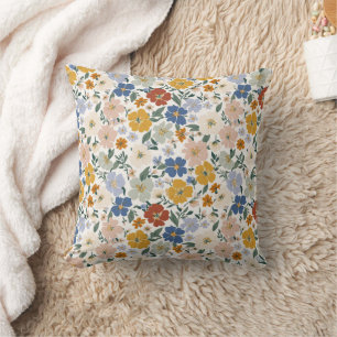 Wildflower Meadow Boho Pattern Throw Pillow
