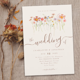 Wildflower Meadow Boho Script Beige Terracotta Invitation