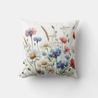 Wildflower Meadow Botanical Art Illustration Throw Pillow