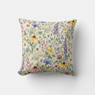 Wildflower Meadow Botanical Pattern Throw Pillow
