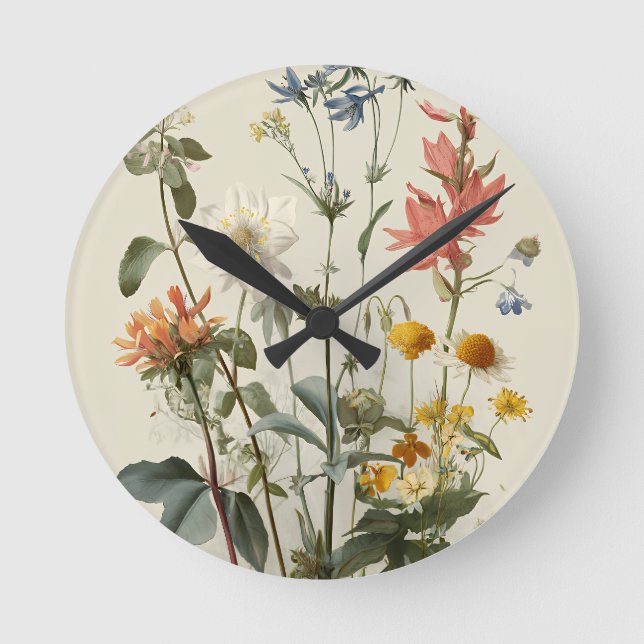Wildflower Meadow Bouquet Round Clock (Front)