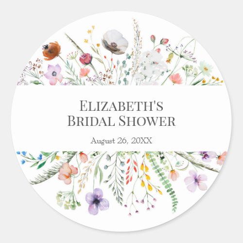 Wildflower Meadow Bridal Shower  Classic Round Sticker