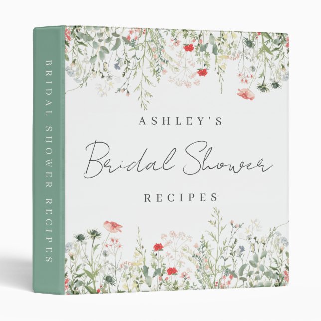 Wildflower Meadow Bridal Shower Recipe 3 Ring Binder (Front/Spine)
