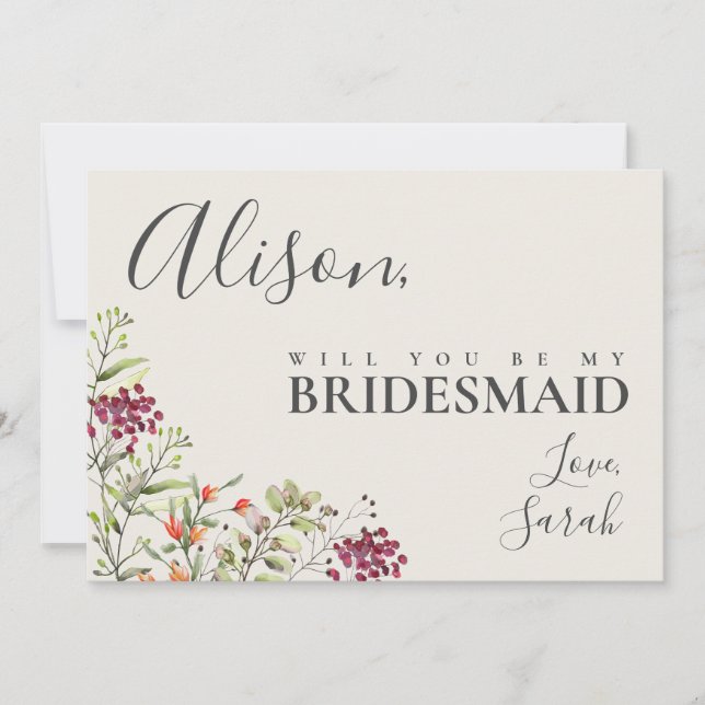 Wildflower Meadow Bridesmaid Proposal Card (Front)