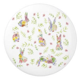 Wildflower Meadow Bunnies Ceramic Knob