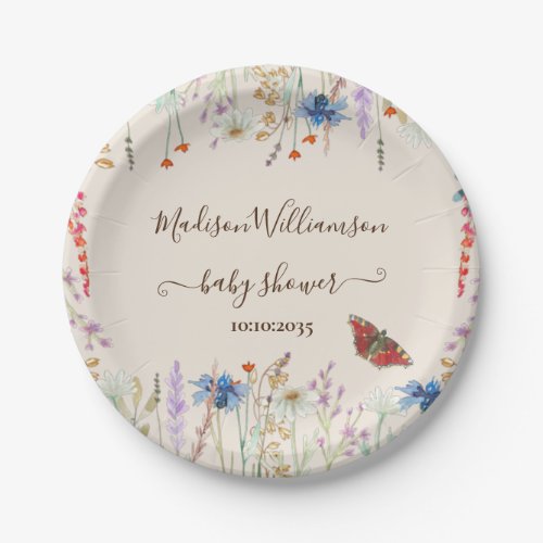 Wildflower Meadow Butterfly Baby Shower  Paper Plates