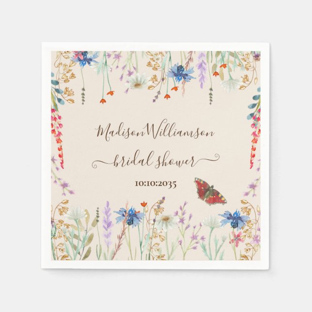 Wildflower Meadow Butterfly Bridal Shower  Napkins (Front)
