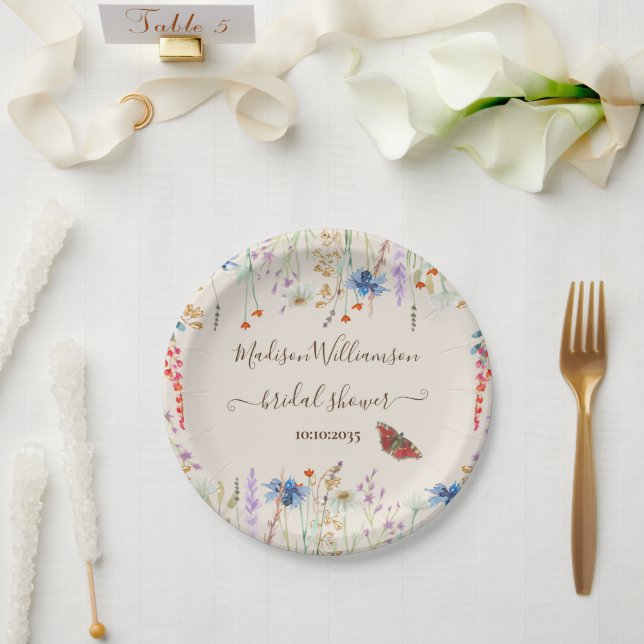 Wildflower Meadow Butterfly Bridal Shower Paper Plates (Wedding)
