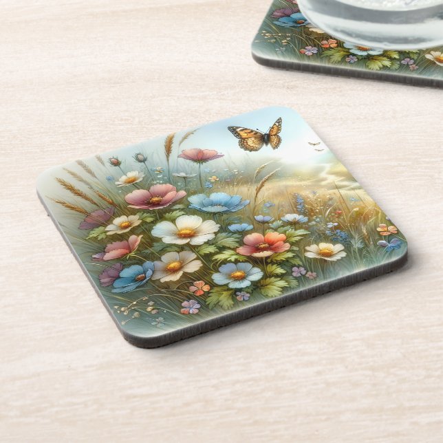 Wildflower Meadow Butterfly Garden Beverage Coaster (Left Side)