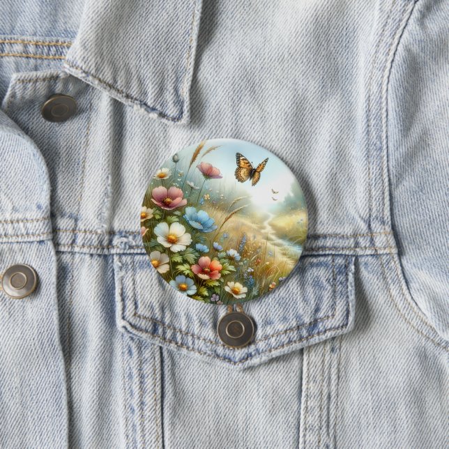 Wildflower Meadow Butterfly Garden Button (In Situ)
