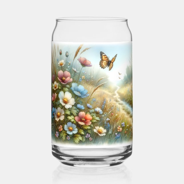 Wildflower Meadow Butterfly Garden Can Glass (Back)