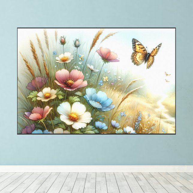 Wildflower Meadow Butterfly Garden Canvas Print (Insitu(Wood Floor))