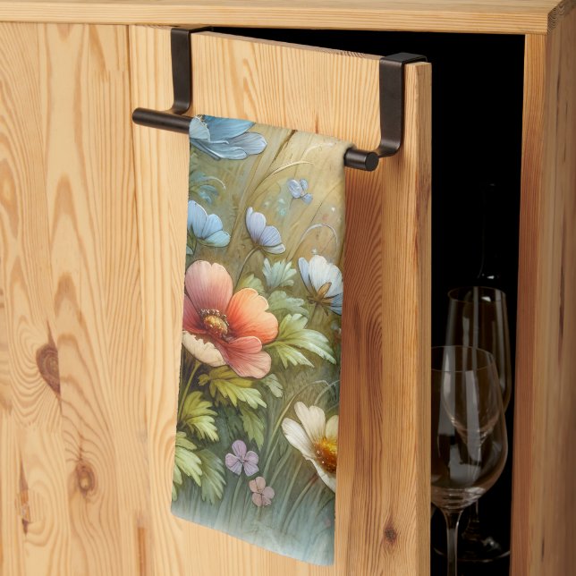 Wildflower Meadow Butterfly Garden Kitchen Towel (Thirds Fold)