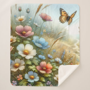 Wildflower Meadow Butterfly Garden Sherpa Blanket