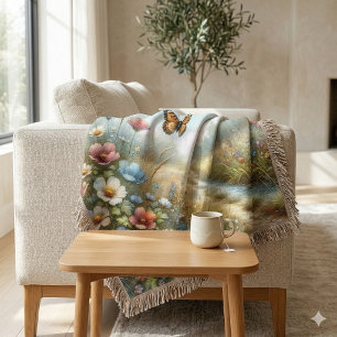 Wildflower Meadow Butterfly Garden Throw Blanket