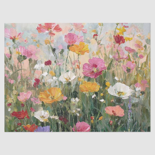 Wildflower Meadow Colorful Floral Oil Painting Tissue Paper (Front)