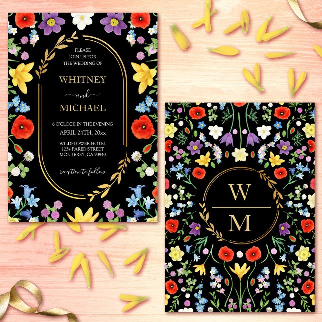Wildflower Meadow Colorful Spring Monogram Wedding Invitation (Wildflower Meadow Colorful Spring Monogram Wedding Invitation)