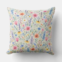 Wildflower Meadow Cottage Throw Pillow