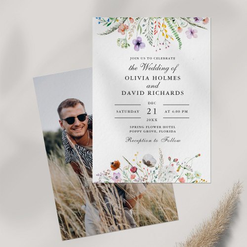 Wildflower Meadow Custom Photo Wedding Invitation