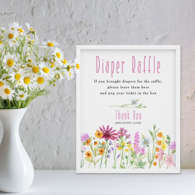 Wildflower Meadow Diaper Raffle Baby Shower Poster (Diaper Raffle baby shower game from my Wildflower Meadow Collection - order printed or digital file)