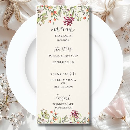 Wildflower Meadow Ecru Wedding Menu