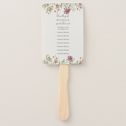 Wildflower Meadow Ecru Wedding Program Hand Fan