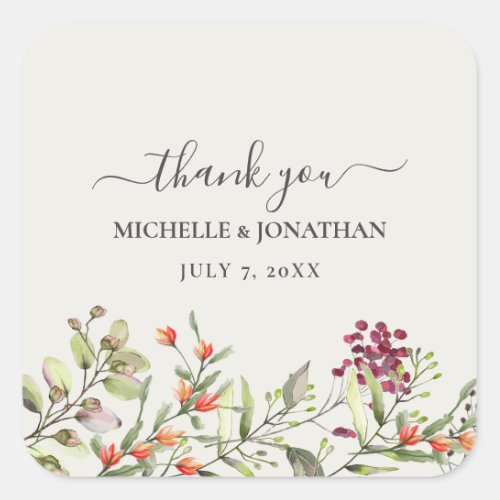 Wildflower Meadow Ecru Wedding Thank You Favors Square Sticker