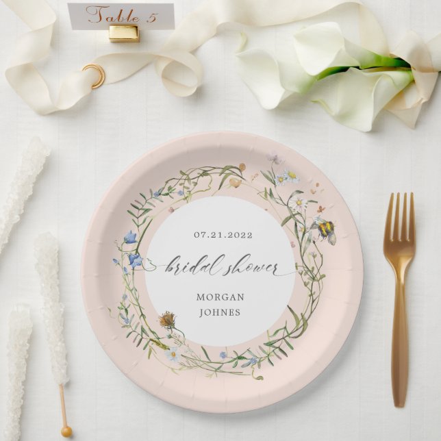 wildflower meadow elegant bridal shower paper plat plates (Wedding)