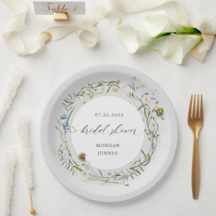 wildflower meadow elegant bridal shower paper plates
