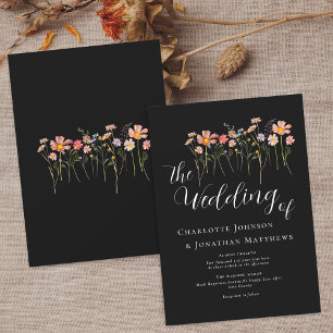 Wildflower Meadow Elegant Script Black & White Invitation