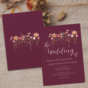 Wildflower Meadow Elegant Script Burgundy & Blush Invitation