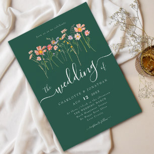 Wildflower Meadow Elegant Script Green Invitation