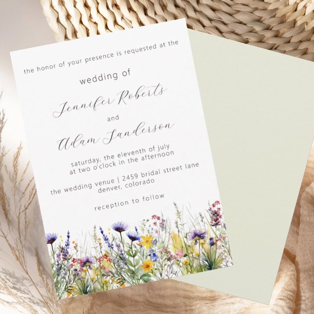 Wildflower Meadow Elegant Script Wedding Invitation (Creator Uploaded)