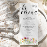 Wildflower Meadow Elegant Script Wedding Menu<br><div class="desc">Wildflower wedding menu card with delicate wild flowers and beautiful calligraphy. This pretty watercolor wildflower design has dainty meadow flowers in pink lilac orange and yellow. Perfect for spring and summer themes from country floral garden to organic boho. If you would like matching products, please browse my Wildflower Meadow collection...</div>
