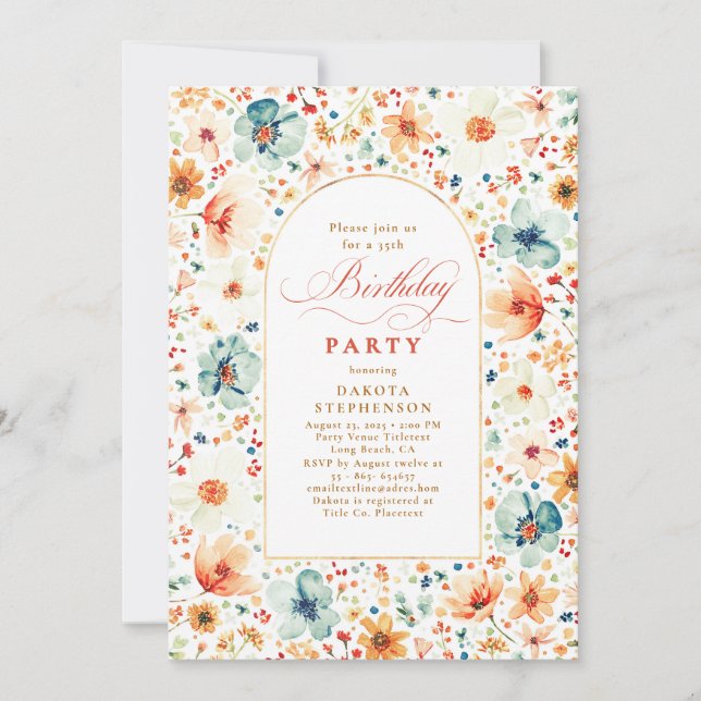 Wildflower Meadow Floral Elegant Garden Birthday Invitation (Front)