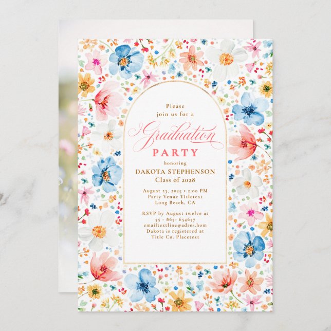 Wildflower Meadow Floral Elegant Garden Graduation Invitation (Front/Back)