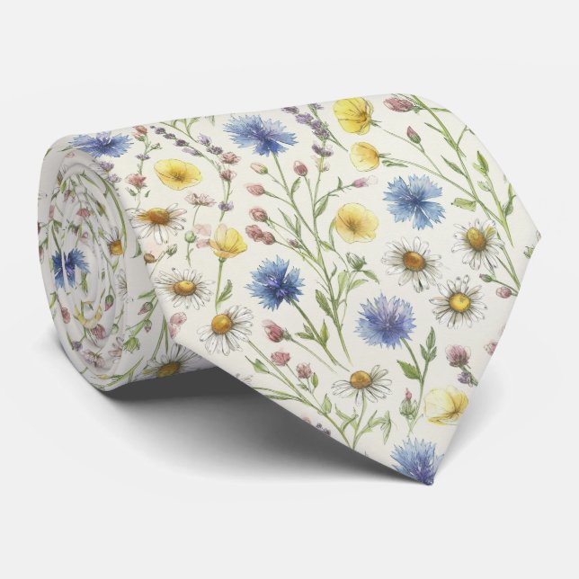 Wildflower Meadow Floral Pattern Neck Tie (Rolled)