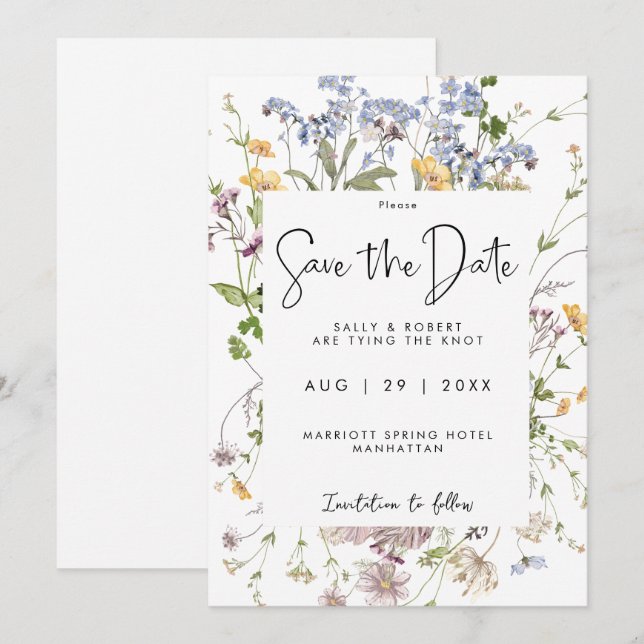 Wildflower meadow floral save the date card (Front/Back)