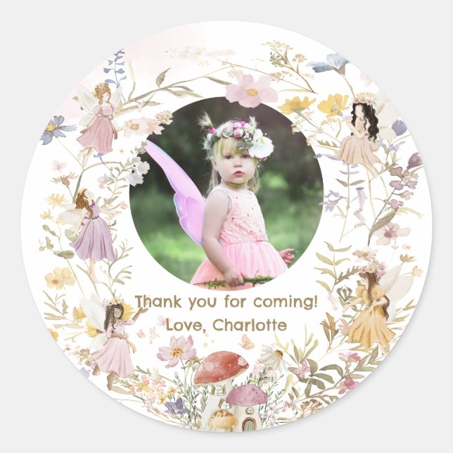 Wildflower Meadow Flowers Birthday Photo Favor Classic Round Sticker (Front)