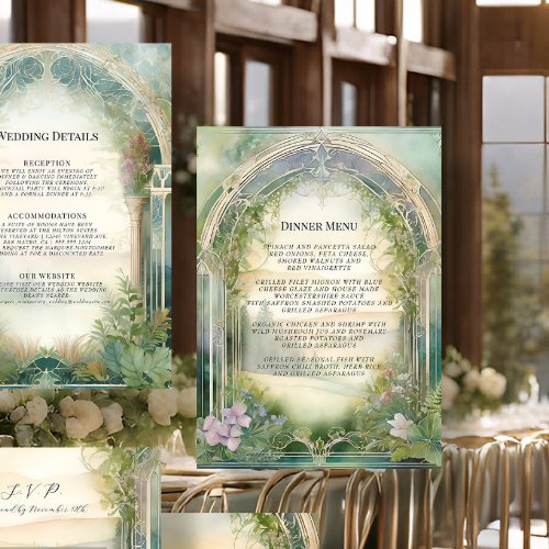 Wildflower Meadow Forest Elegant Wedding Menu Invitation