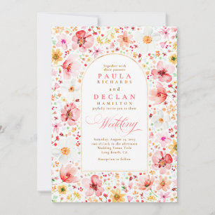 Wildflower Meadow Garden Floral Blush Pink Wedding Invitation