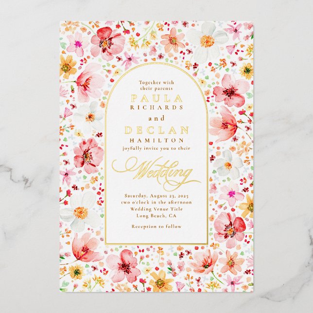 Wildflower Meadow Garden Floral Boho Wedding Foil Invitation (Front)