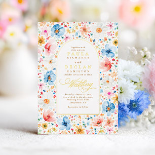 Wildflower Meadow Garden Floral Boho Wedding Foil Invitation