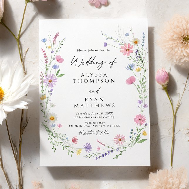 Wildflower Meadow Garden Wreath Wedding Invitation (Creator Uploaded)