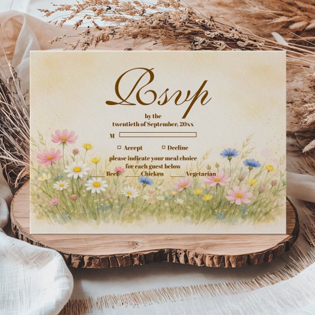 Wildflower Meadow Gold Quinceañera RSVP Card (Creator Uploaded)