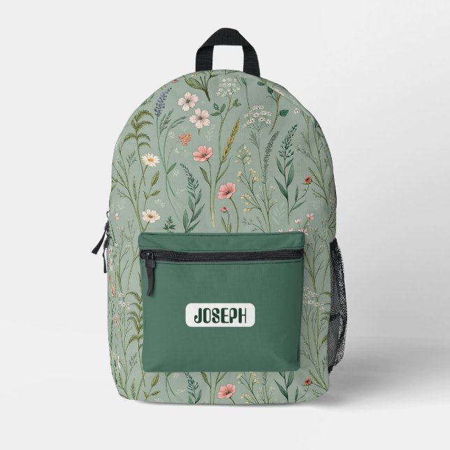 Wildflower Meadow Green Backpack (Front)